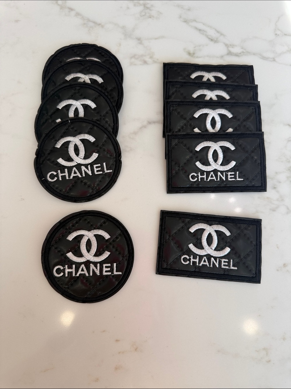 Hand Crafted Black and White Logo Quilted Patches